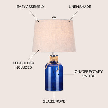 Azure 23.5" Glass Bottle LED Table Lamp - JONATHAN Y